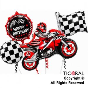 SET DE GLOBOS METALIZADO MOTO CARRERA 4 UNIDADES